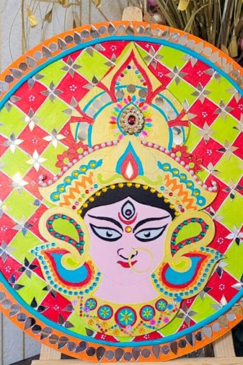 Durga Maa Lippan Art with Mirror